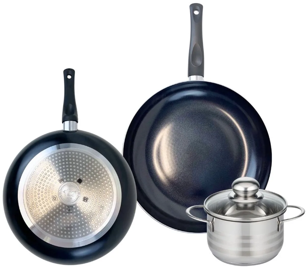 Set van 2 Koekenpannen 28 en 32 cm en 1 braadpan 16 cm Elo Prima Brillant de Fackelmann en Noir – photo produit