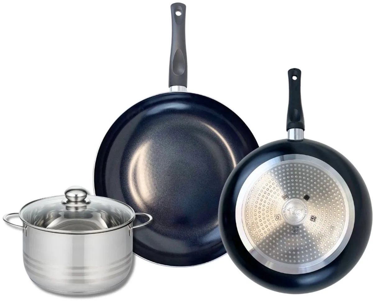 Set van 2 Koekenpannen 28 en 32 cm en 1 braadpan 20 cm Elo Prima Brillant van Fackelmann in Zwart – productfoto
