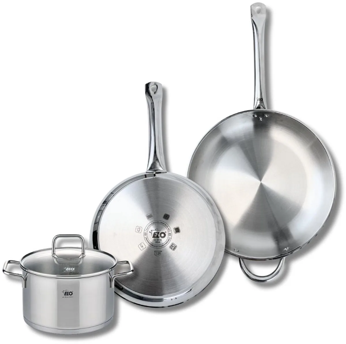 Set van 2 Koekenpannen 28 en 32 cm en 1 braadpan 20 cm Elo Profi Citrin från Fackelmann i Roestvrij staal – produktbild