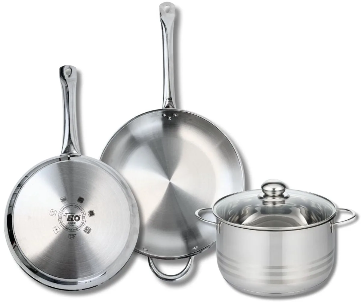 Set van 2 Koekenpannen 28 en 32 cm en 1 braadpan 24 cm Elo Profi Brillant de Fackelmann en Roestvrij staal – photo produit