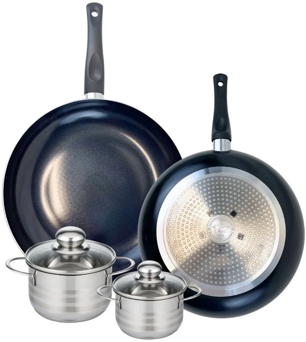 Set van 2 Koekenpannen 28 en 32 cm en 2 kookpotten 12 en 14 cm Elo Prima Brillant van Fackelmann in Zwart – productfoto