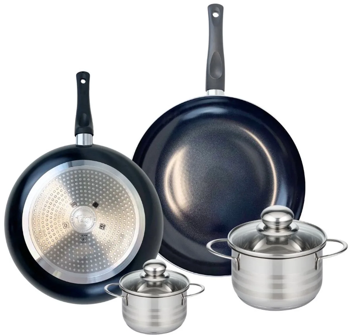 Set van 2 Koekenpannen 28 en 32 cm en 2 kookpotten 12 en 16 cm Elo Prima Brillant van Fackelmann in Zwart – productfoto