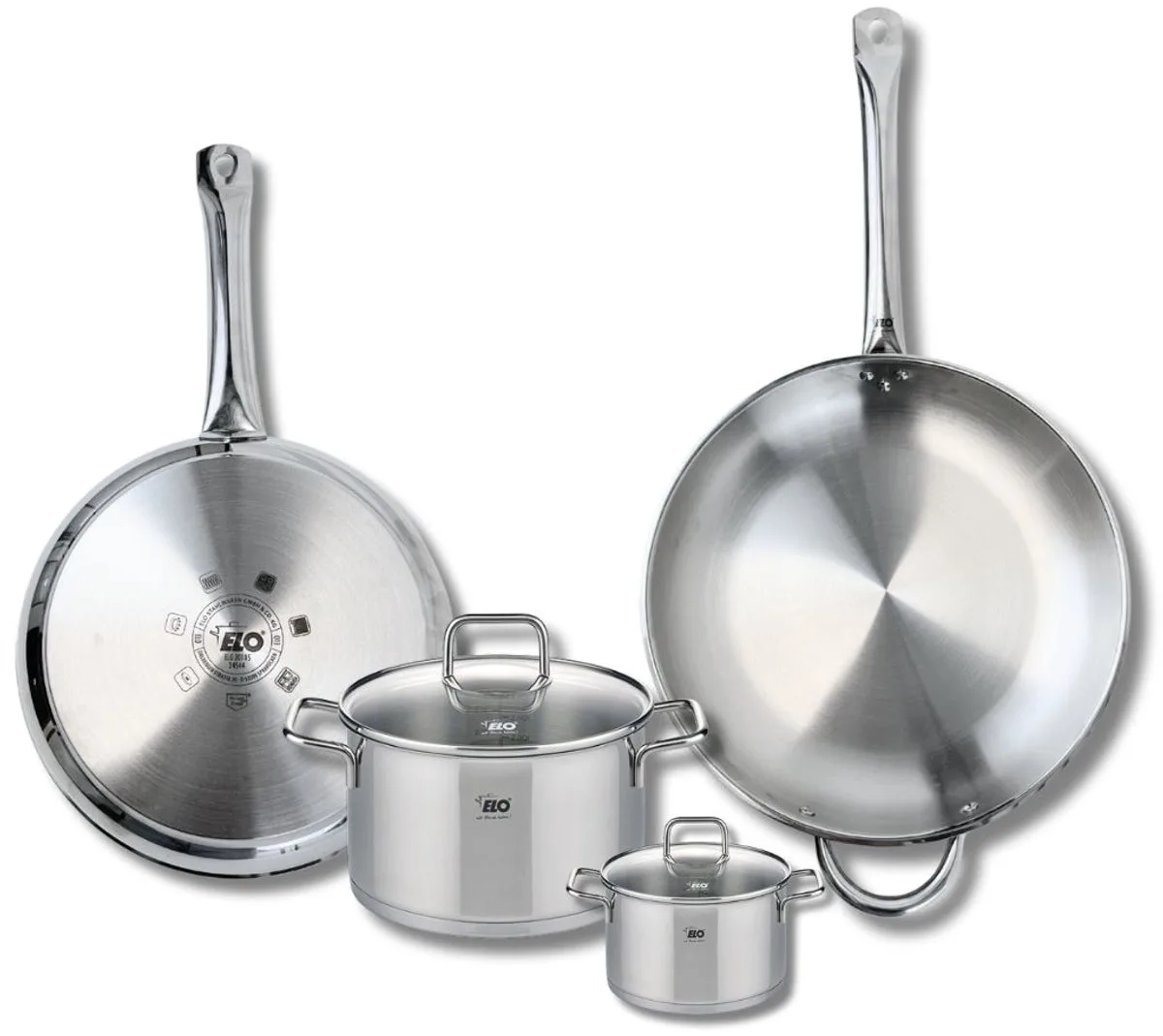 Set van 2 Koekenpannen 28 en 32 cm en 2 kookpotten 12 en 20 cm Elo Profi Citrin by Fackelmann in Roestvrij staal – product photo