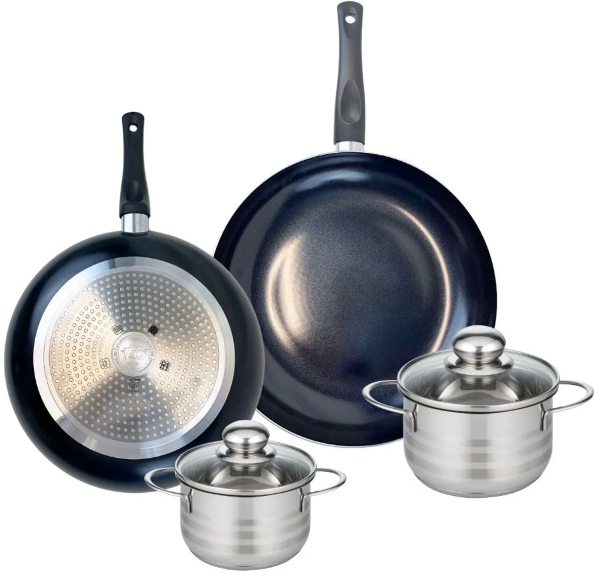 Set van 2 Koekenpannen 28 en 32 cm en 2 kookpotten 14 en 16 cm Elo Prima Glanzend by Fackelmann in Black – product photo