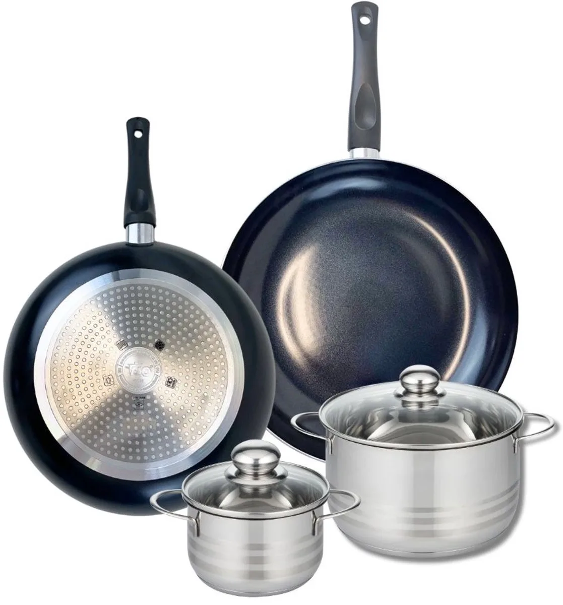 Set van 2 Koekenpannen 28 en 32 cm en 2 kookpotten 14 en 20 cm Elo Prima Glanzend by Fackelmann in Black – product photo