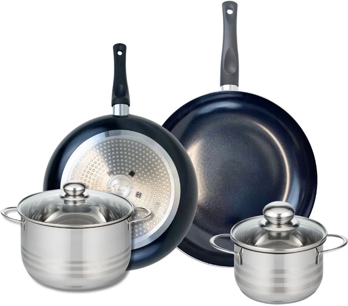 Set van 2 Koekenpannen 28 en 32 cm en 2 kookpotten 16 en 20 cm Elo Prima Brillant by Fackelmann in Black – product photo