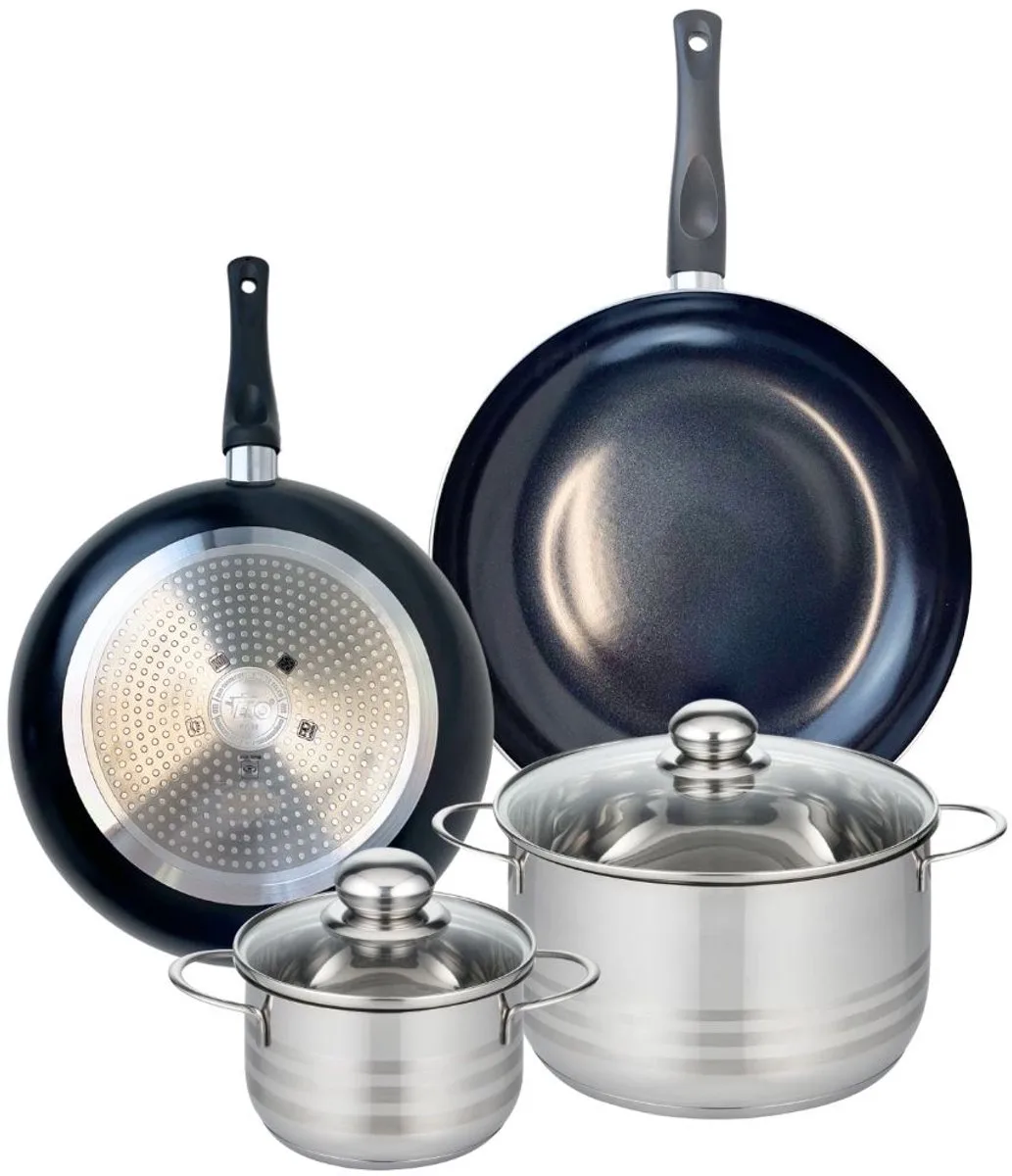 Set van 2 Koekenpannen 28 en 32 cm en 2 kookpotten 16 en 24 cm Elo Prima Glanzend från Fackelmann i Svart – produktbild