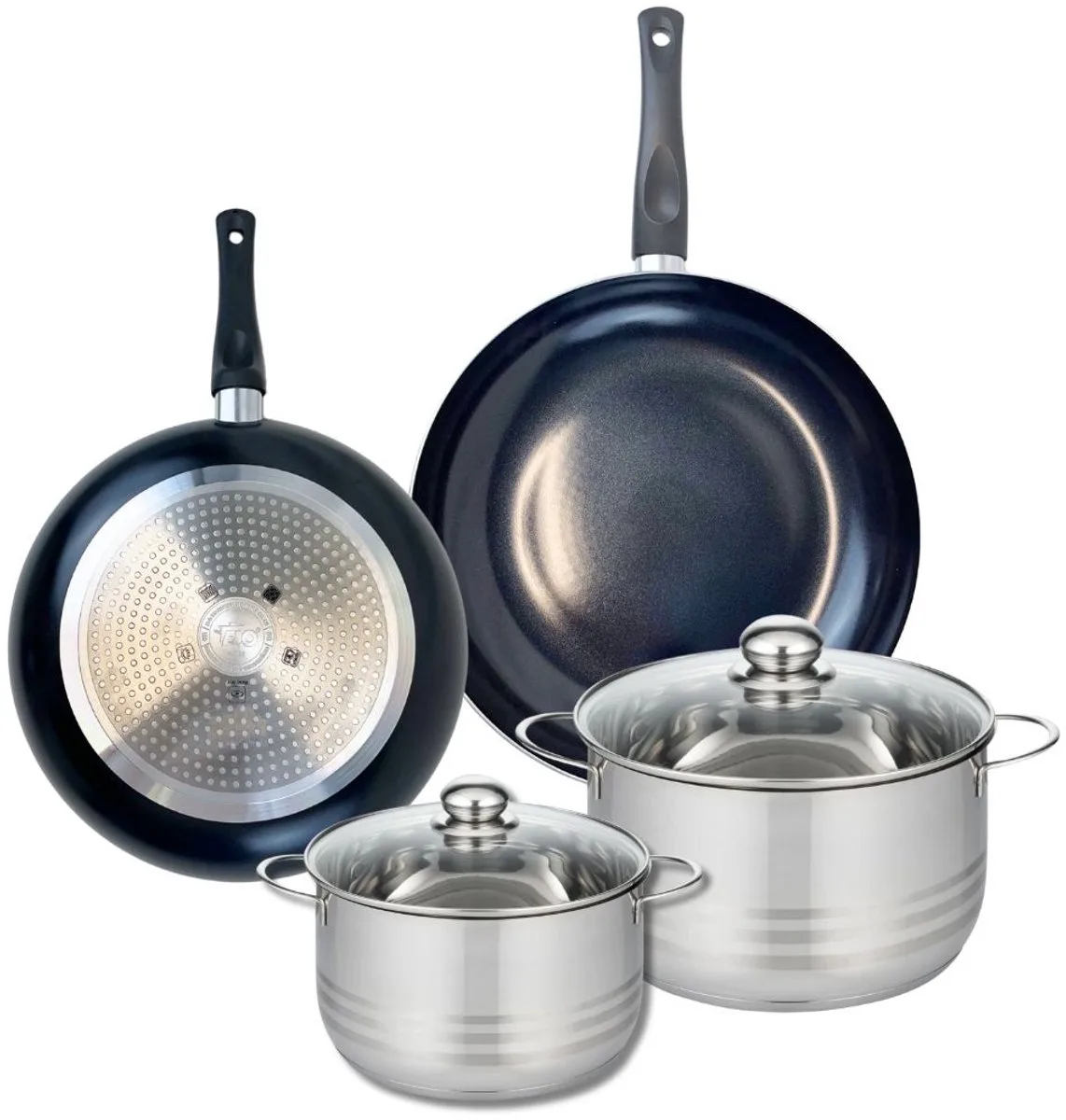 Set van 2 Koekenpannen 28 en 32 cm en 2 kookpotten 20 en 24 cm Elo Prima Glanzend by Fackelmann in Black – product photo
