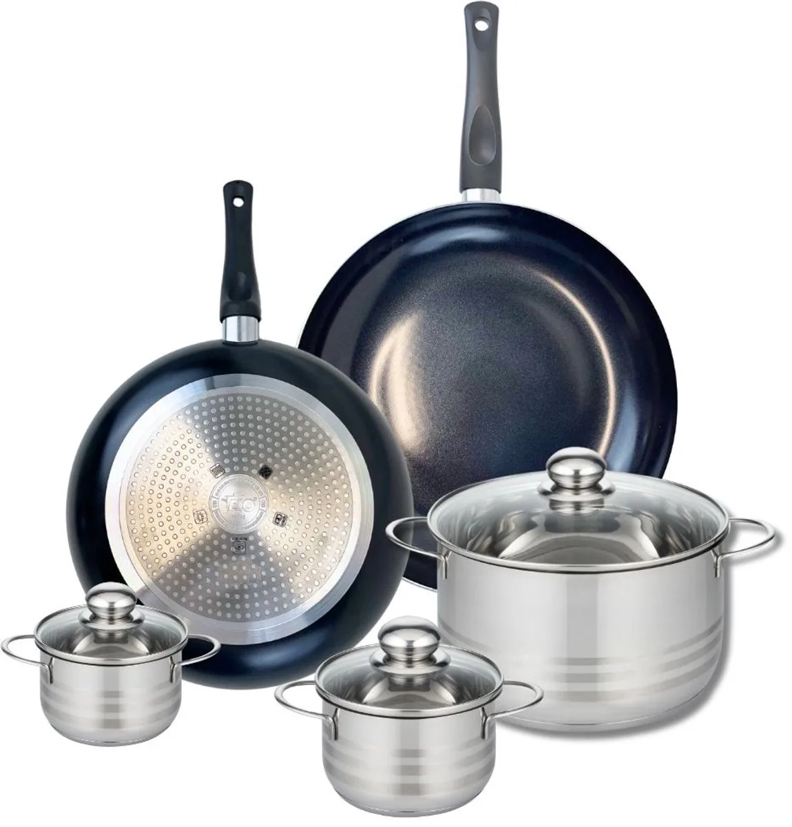 Set van 2 Koekenpannen 28 en 32 cm en 3 kookpotten 12, 14 en 24 cm Elo Prima Glanzend by Fackelmann in Black – product photo