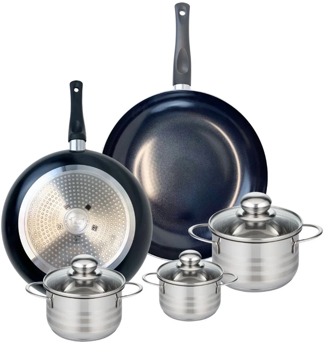 Set van 2 Koekenpannen 28 en 32 cm en 3 kookpotten 12, 14 en 16 cm Elo Prima Glanzend från Fackelmann i Svart – produktbild