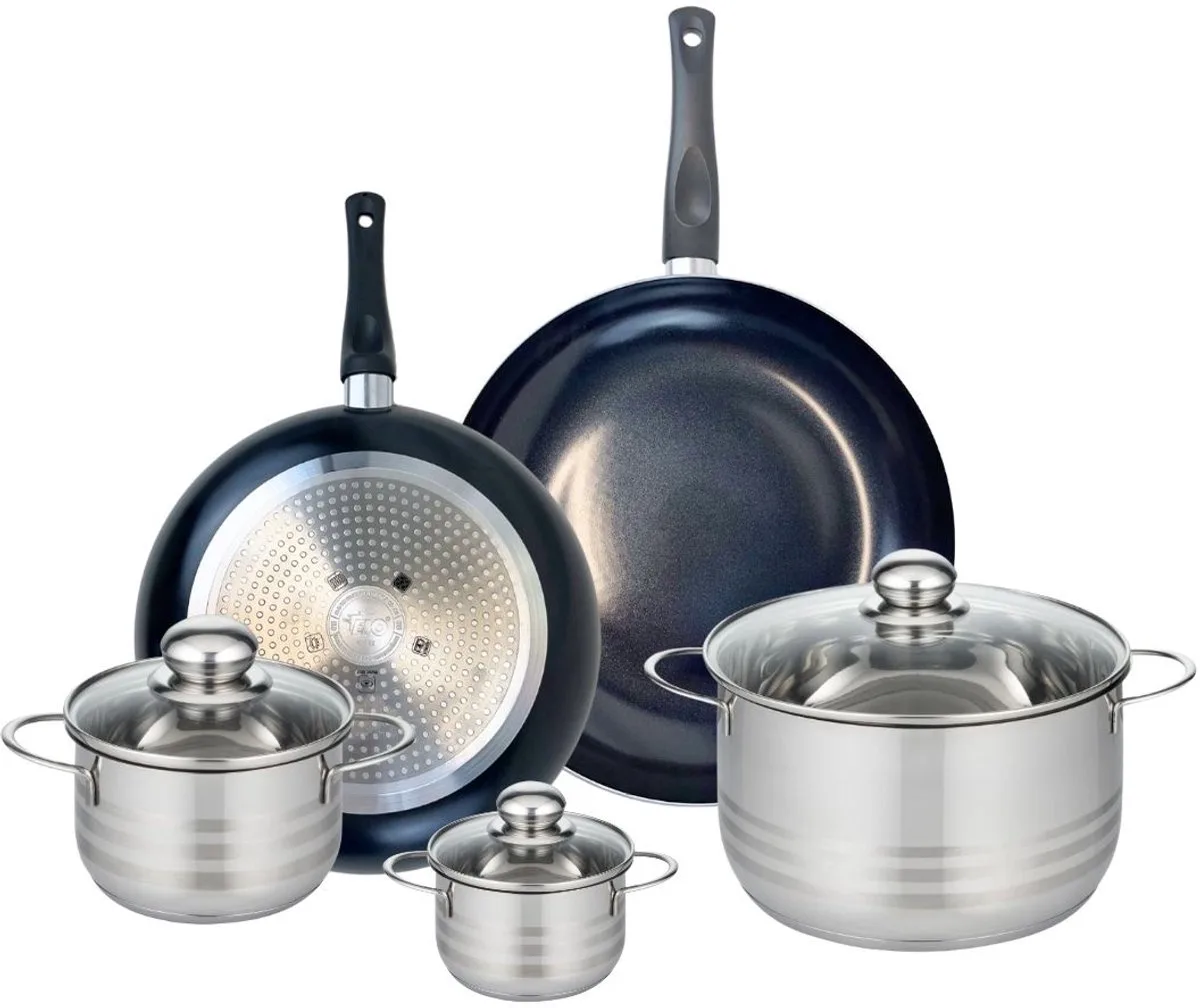 Set van 2 Koekenpannen 28 en 32 cm en 3 Kookpotten 12, 16 en 24 cm Elo Prima Glanzend de Fackelmann en Noir – photo produit