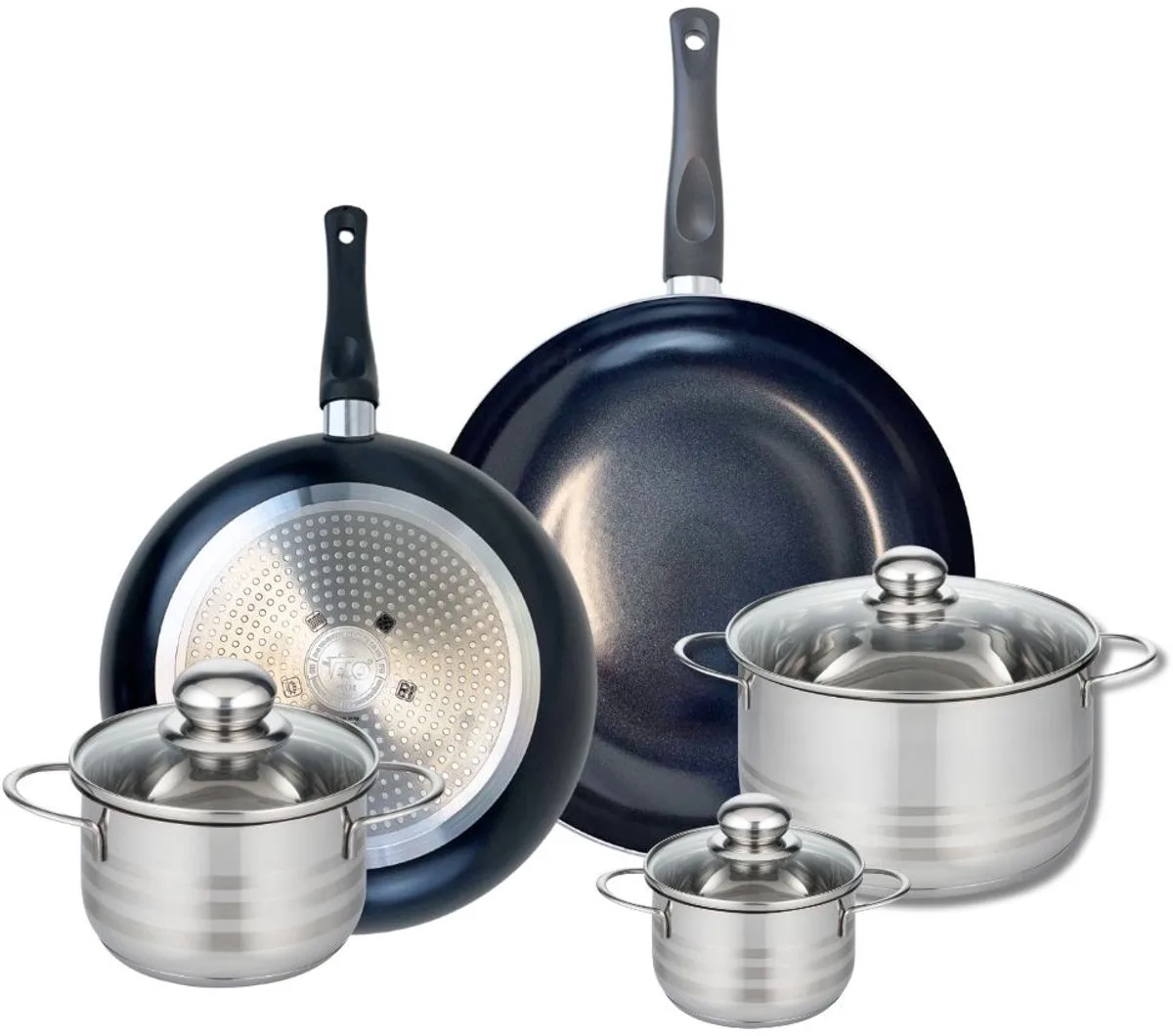 Set van 2 Koekenpannen 28 en 32 cm en 3 kookpotten 12, 16 en 20 cm Elo Prima Brillant by Fackelmann in Black – product photo
