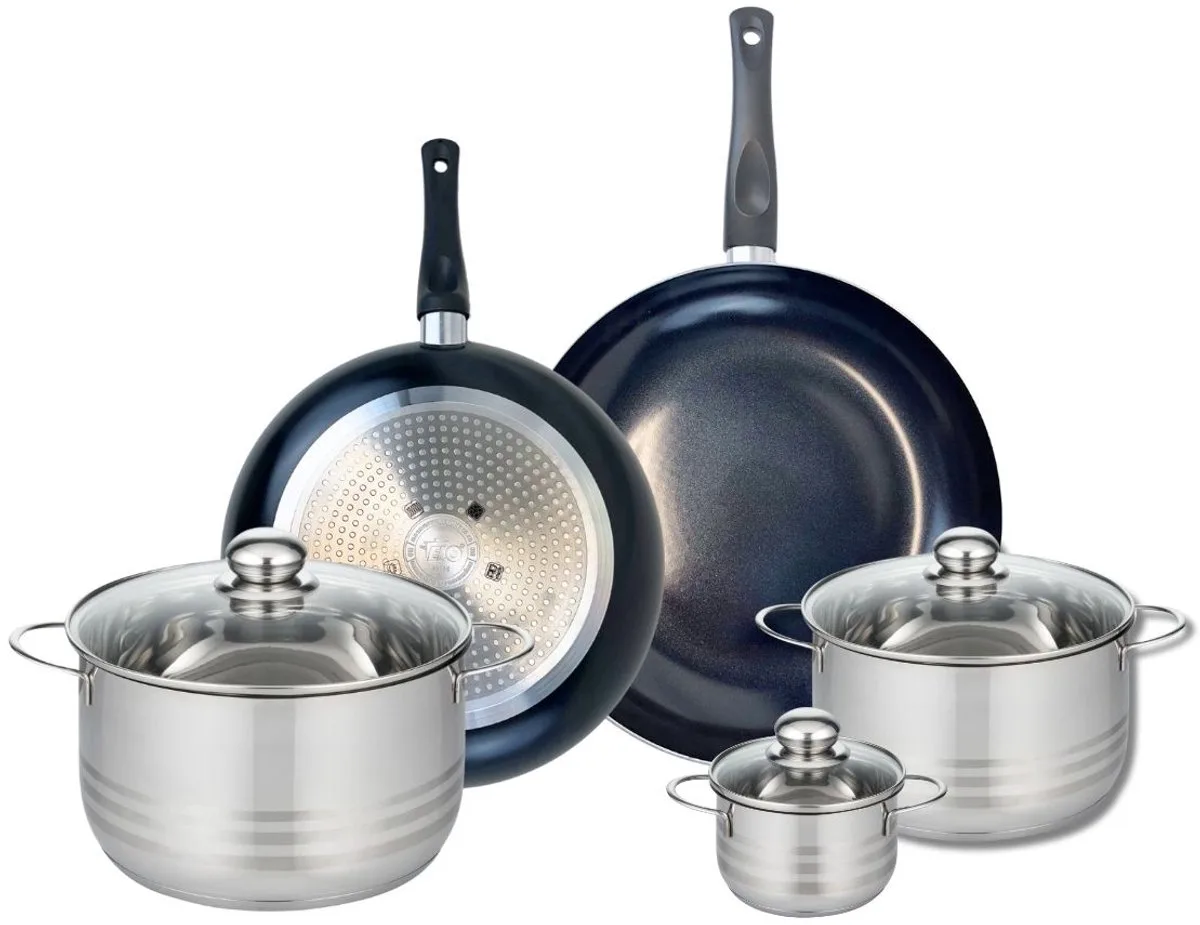 Set van 2 Koekenpannen 28 en 32 cm en 3 kookpotten 12, 20 en 24 cm Elo Prima Glanzend de Fackelmann en Noir – photo produit