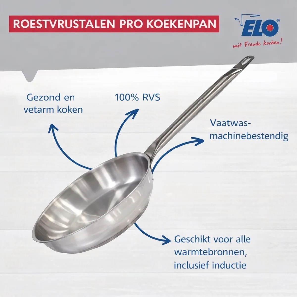 Set van 2 Koekenpannen 28 en 32 cm en 3 Kookpotten 16, 20 en 24 cm Elo Profi Brillant van Fackelmann in Roestvrij staal – productfoto