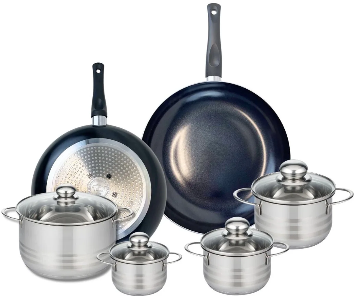 Set van 2 Koekenpannen 28 en 32 cm en 4 kookpotten 12, 14, 16 en 24 cm Elo Prima Brillant van Fackelmann in Zwart – productfoto