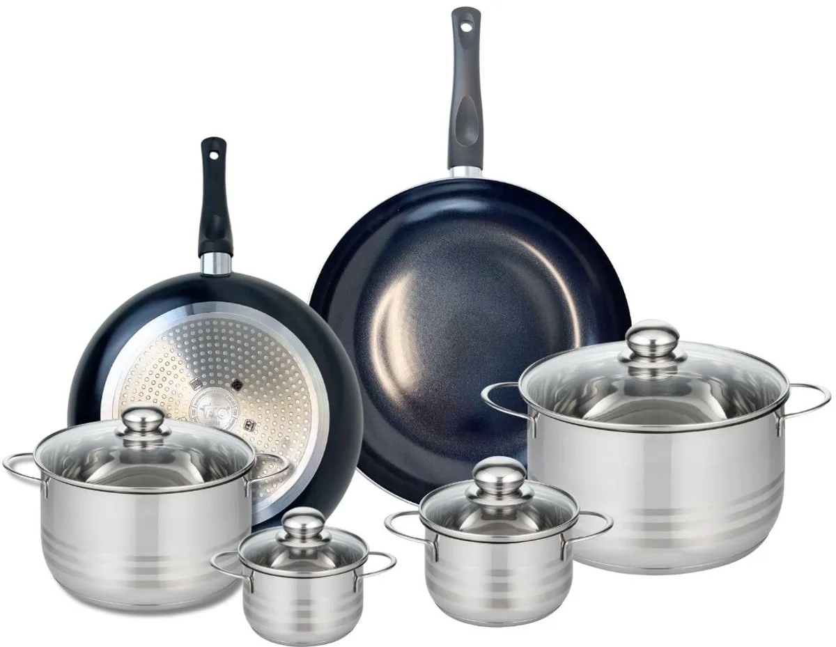 Set van 2 Koekenpannen 28 en 32 cm en 4 kookpotten 12, 14, 20 en 24 cm Elo Prima Brillant van Fackelmann in Zwart – productfoto