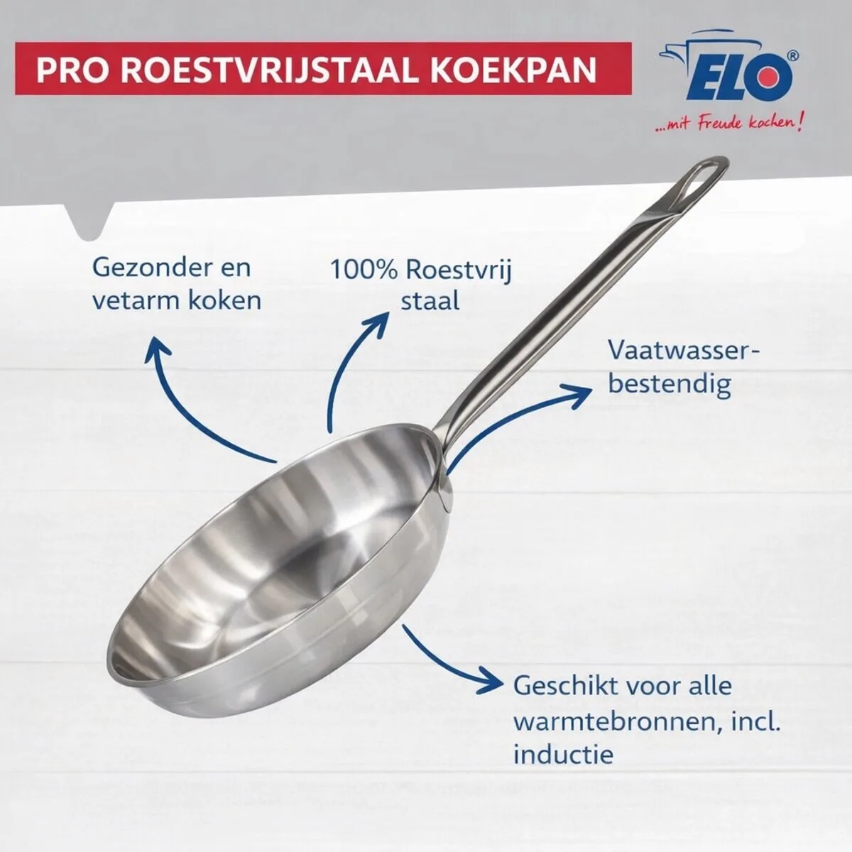 Set van 2 Koekenpannen 28 en 32 cm en 4 kookpotten 12, 16, 20 en 24 cm Elo Profi Brillant by Fackelmann in Roestvrij staal – product photo