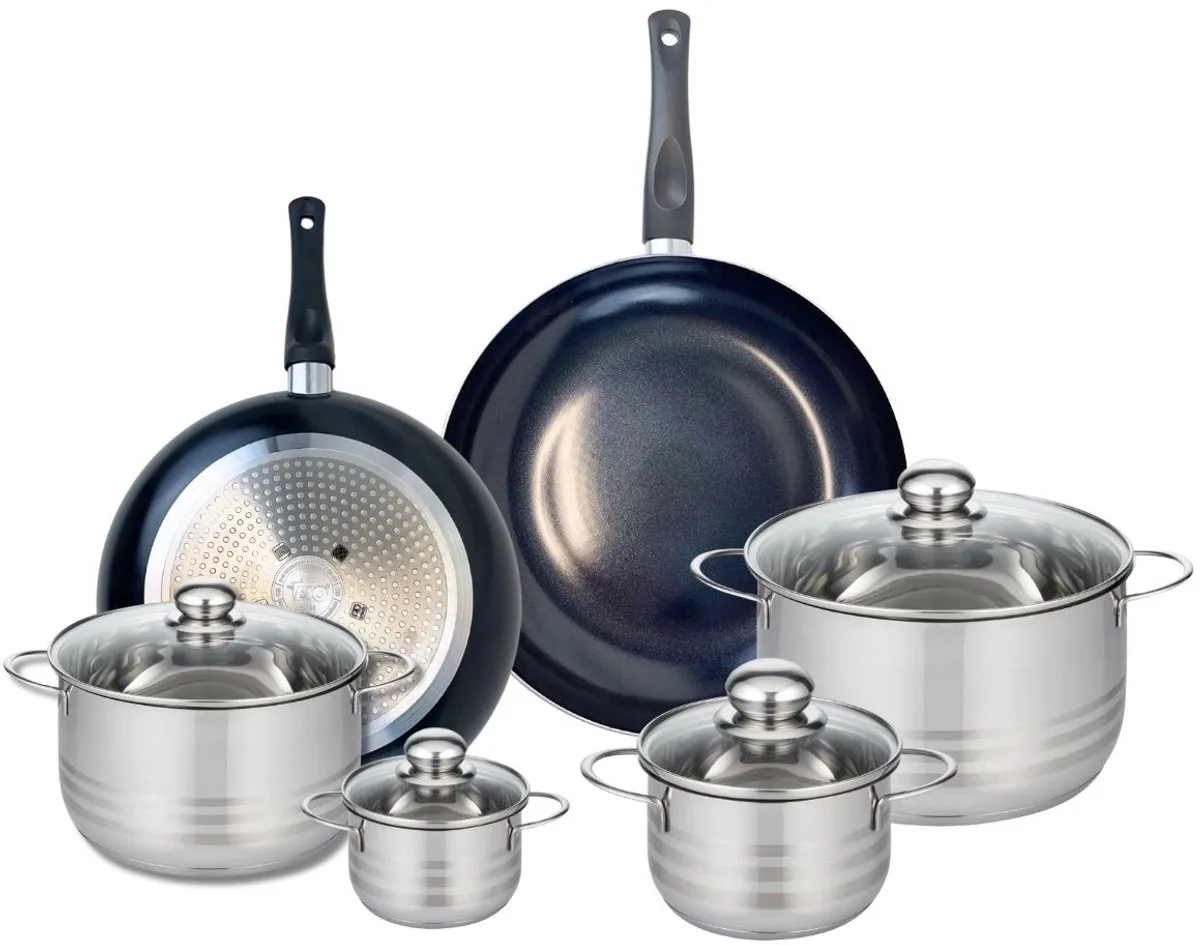 Set van 2 Koekenpannen 28 en 32 cm en 4 kookpotten 12, 16, 20 en 24 cm Elo Prima Brillant van Fackelmann in Zwart – productfoto