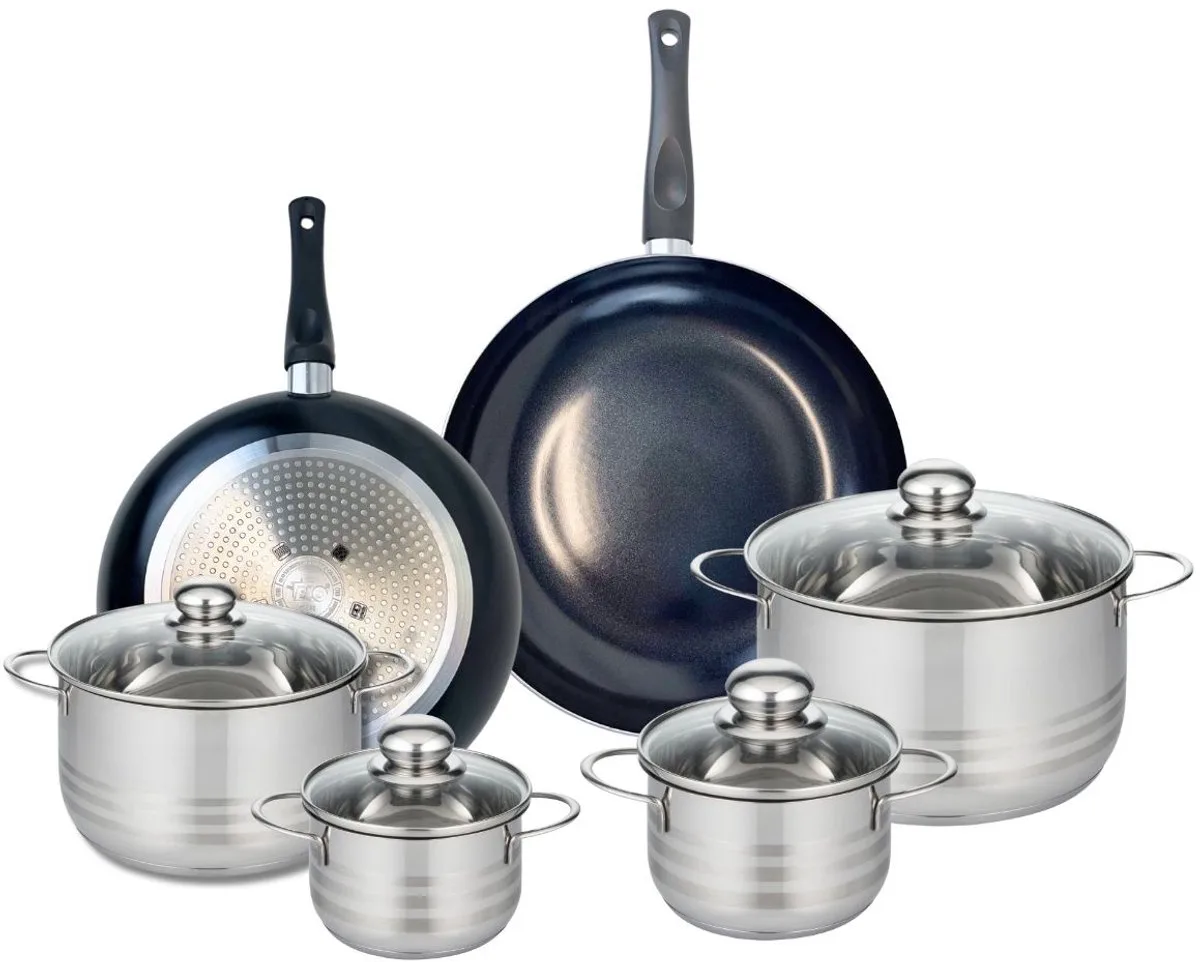 Set van 2 Koekenpannen 28 en 32 cm en 4 kookpotten 14, 16, 20 en 24 cm Elo Prima Brillant van Fackelmann in Zwart – productfoto