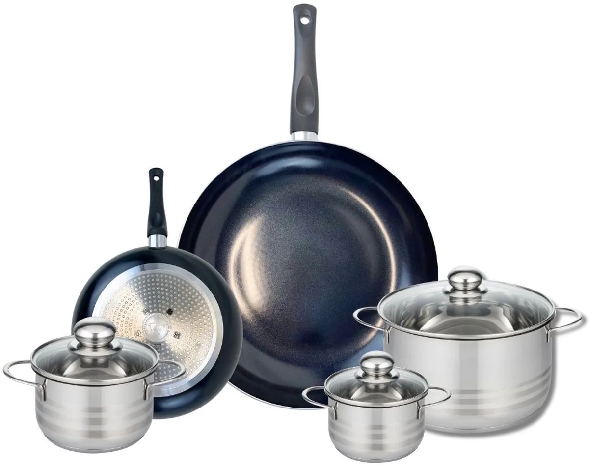 Set van 2 Koekenpannen van 20 en 32 cm en 3 kookpotten van 12, 14 en 20 cm Elo Prima Brillant van Fackelmann in Zwart – productfoto