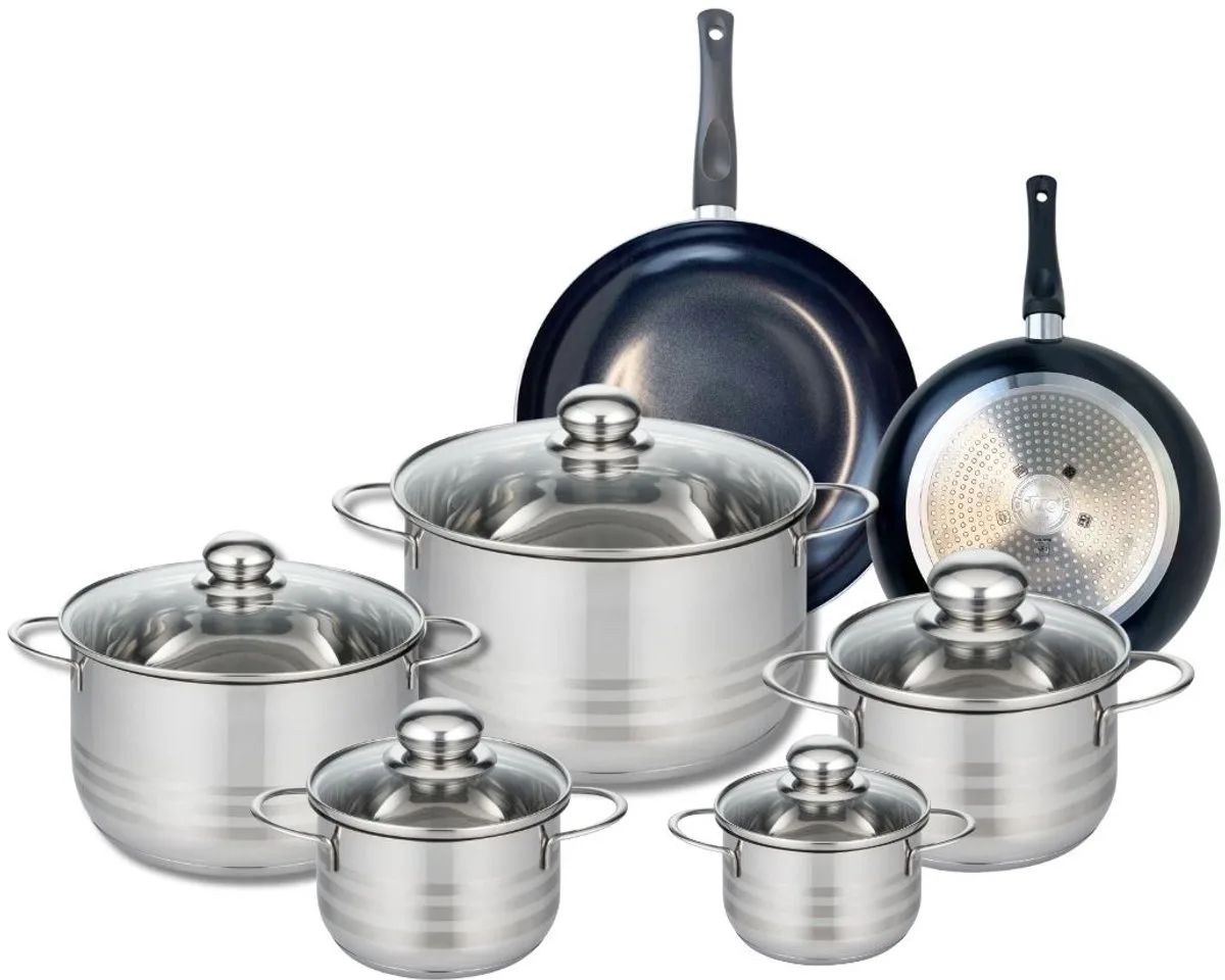 Set van 2 Kookpannen 20 en 24 cm en 5 braadpannen 12, 14, 16, 20 en 24 cm Elo Prima Brillant van Fackelmann in Zwart – productfoto