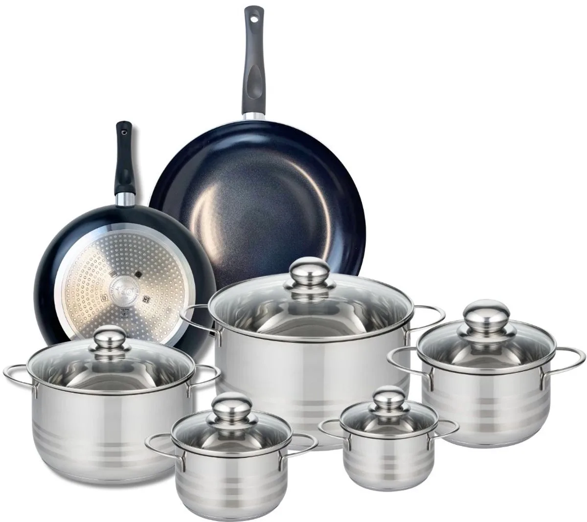 Set van 2 Kookpannen 24 en 28 cm en 5 braadpannen 12, 14, 16, 20 en 24 cm Elo Prima Brillant de Fackelmann en Noir – photo produit