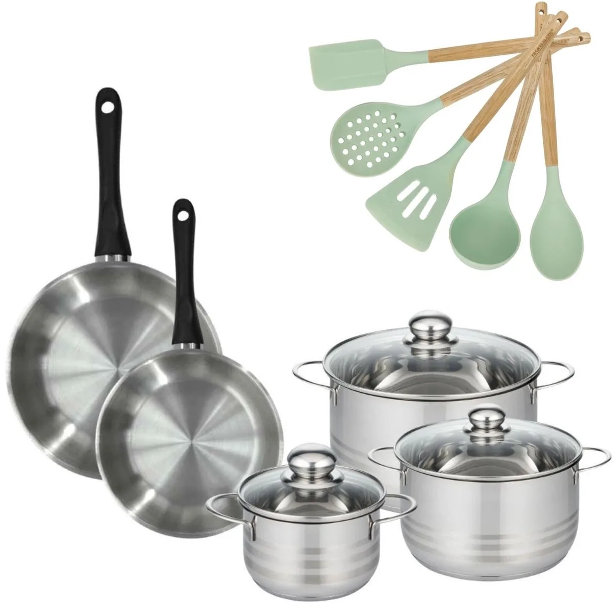 Set van 2 Pannen 24/28cm Fackelmann Geneva met 3 Braadpannen 16/20/24cm en 5 keukengerei Oceaan de Fackelmann en Roestvrij staal, Noir – photo produit
