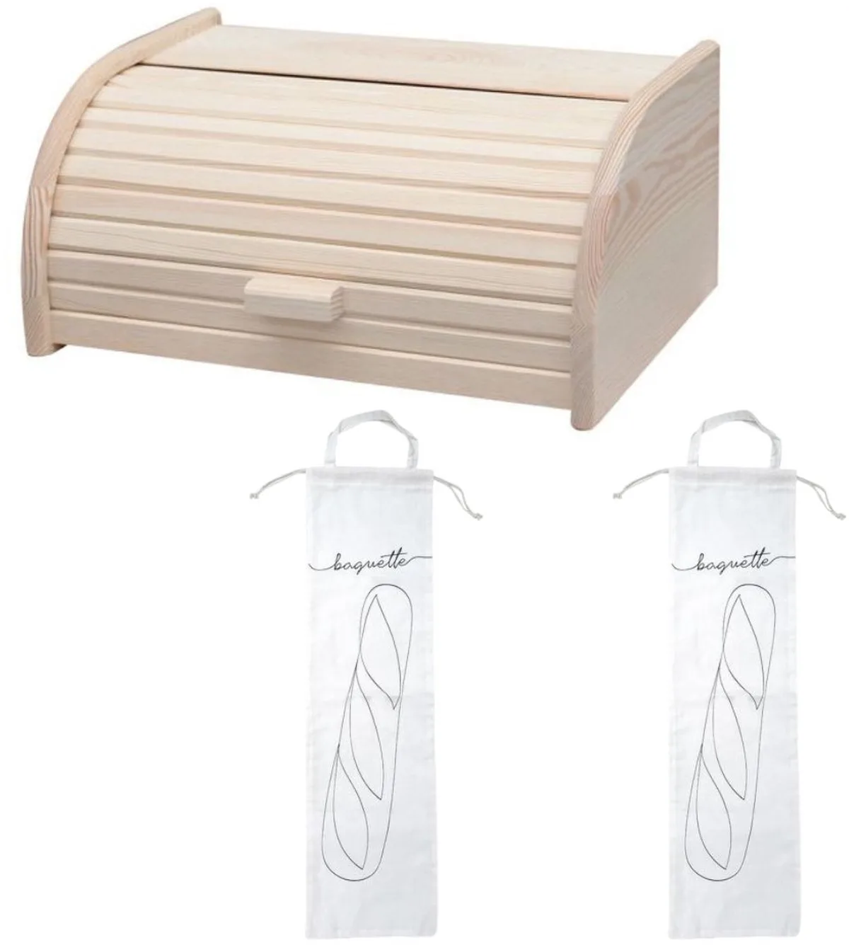 Set van 3 broodgereedschappen met houten broodtrommel en 2 katoenen bewaartassen Fackelmann Boissellerie van Fackelmann in Drankje – productfoto