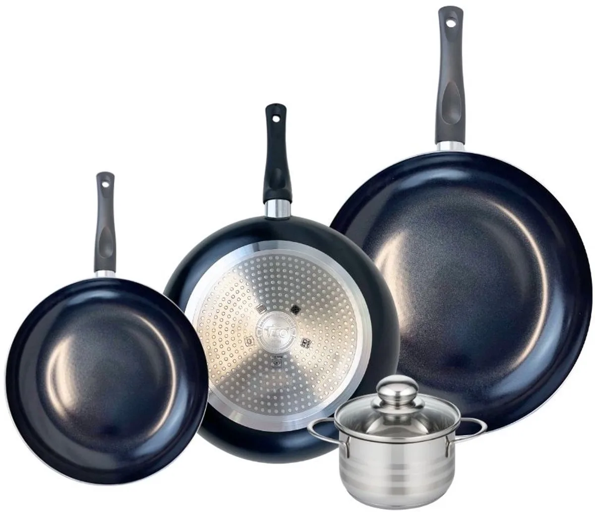 Set van 3 Koekenpannen 20, 24 en 28 cm en 1 braadpan 12 cm Elo Prima Brillant van Fackelmann in Zwart – productfoto