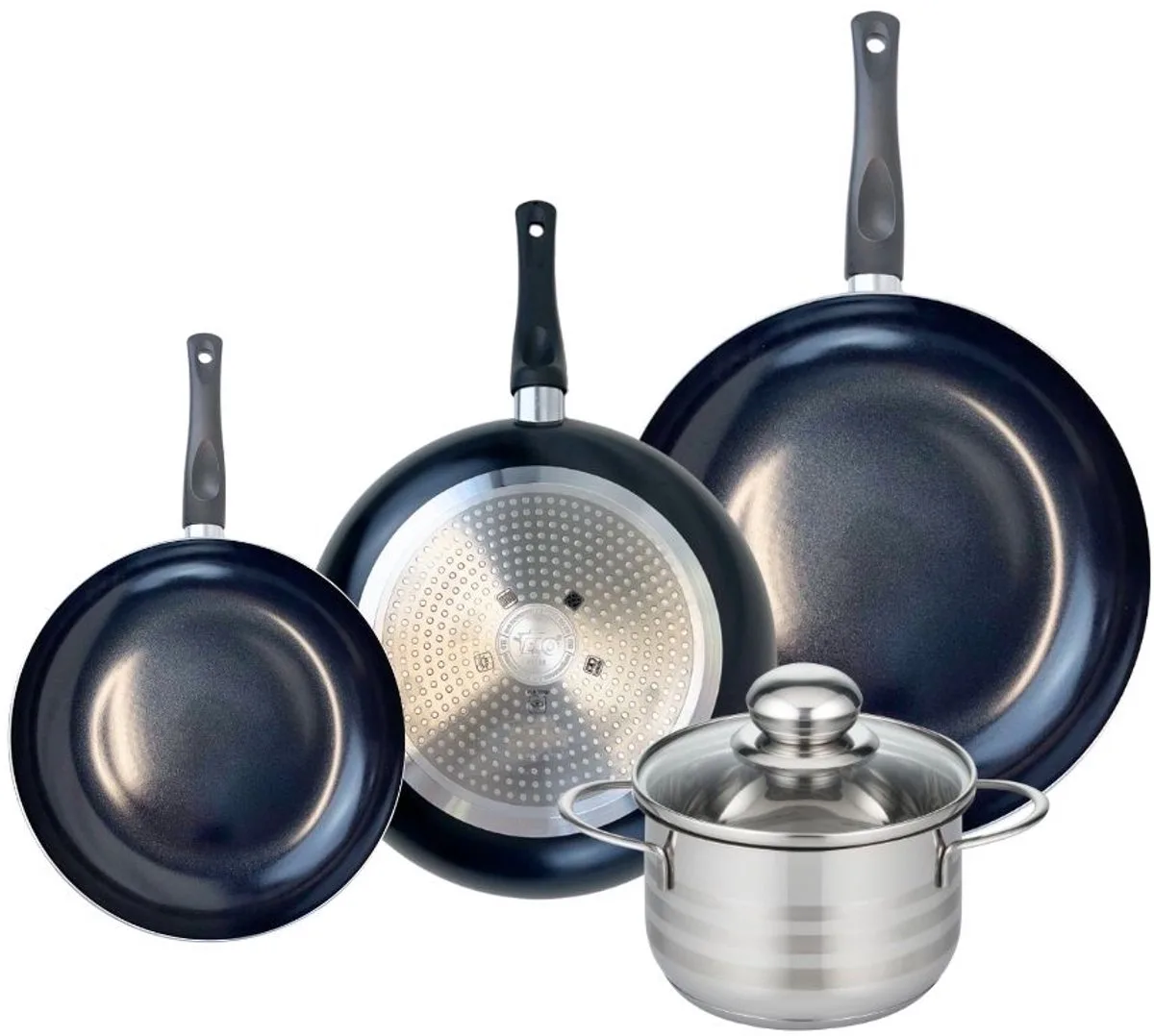 Set van 3 Koekenpannen 20, 24 en 28 cm en 1 braadpan 16 cm Elo Prima Brillant by Fackelmann in Black – product photo
