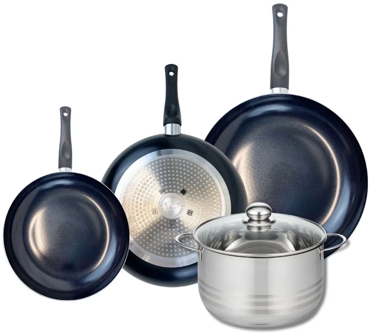 Set van 3 Koekenpannen 20, 24 en 28 cm en 1 braadpan 20 cm Elo Prima Brillant de Fackelmann en Noir – photo produit