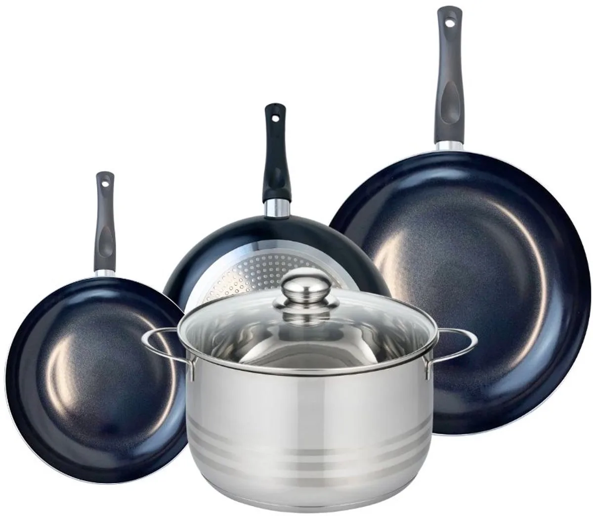 Set van 3 Koekenpannen 20, 24 en 28 cm en 1 braadpan 24 cm Elo Prima Brillant de Fackelmann en Noir – photo produit
