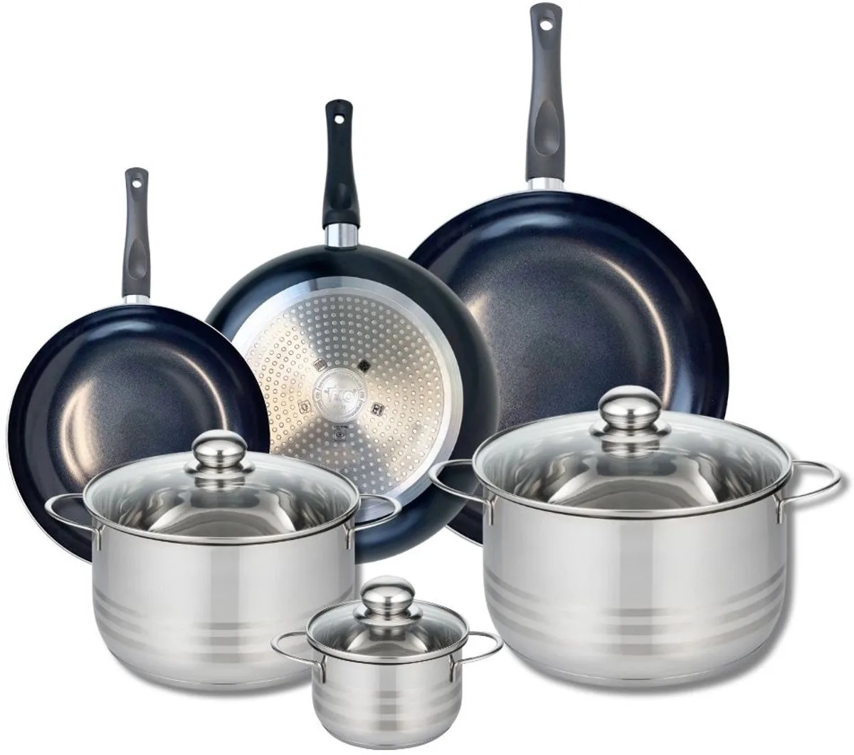 Set van 3 Koekenpannen 20, 24 en 28 cm en 3 kookpotten 12, 20 en 24 cm Elo Prima Brillant by Fackelmann in Black – product photo