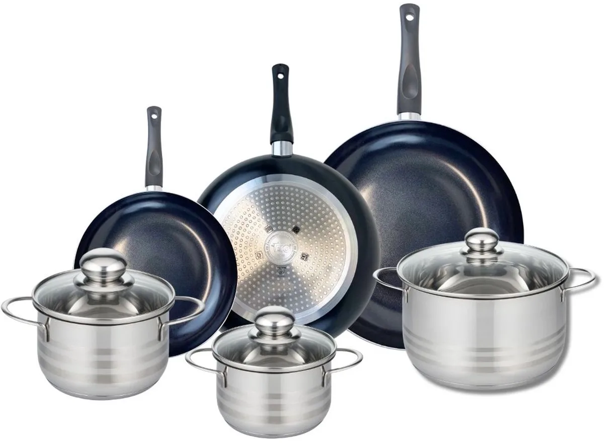 Set van 3 Koekenpannen 20, 24 en 28 cm en 3 kookpotten 14, 16 en 20 cm Elo Prima Brillant de Fackelmann en Noir – photo produit