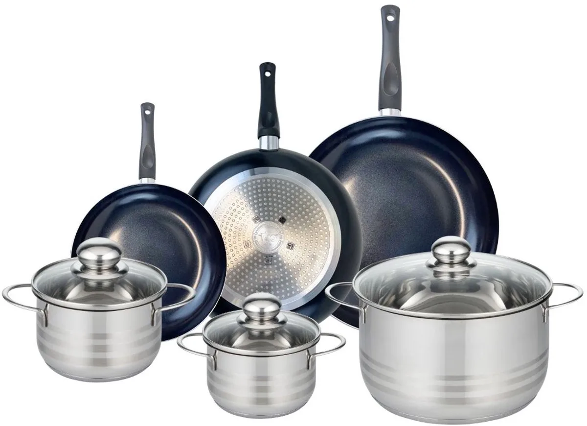 Set van 3 Koekenpannen 20, 24 en 28 cm en 3 kookpotten 14, 16 en 24 cm Elo Prima Brillant de Fackelmann en Noir – photo produit
