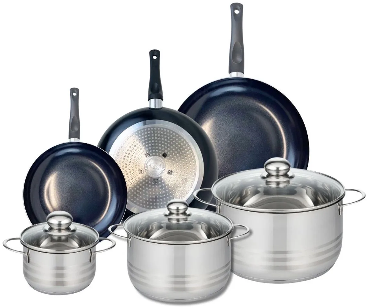 Set van 3 Koekenpannen 20, 24 en 28 cm en 3 kookpotten 14, 20 en 24 cm Elo Prima Brillant de Fackelmann en Noir – photo produit