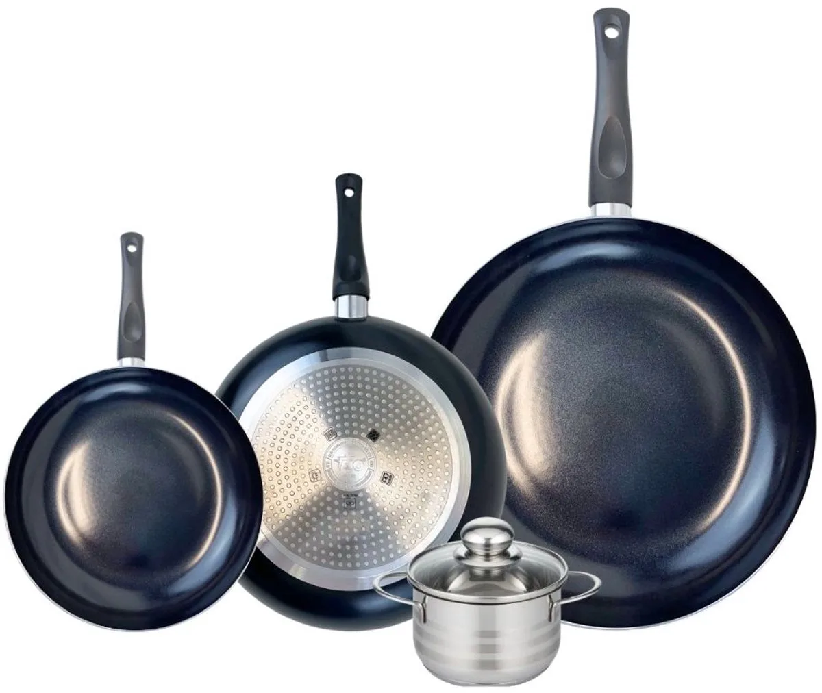 Set van 3 Koekenpannen 20, 24 en 32 cm en 1 braadpan 12 cm Elo Prima Brillant by Fackelmann in Black – product photo
