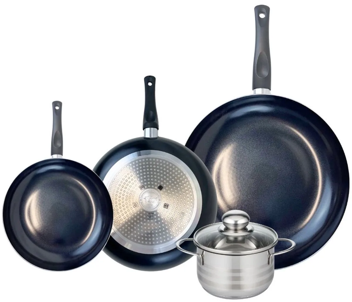 Set van 3 Koekenpannen 20, 24 en 32 cm en 1 braadpan 14 cm Elo Prima Brillant van Fackelmann in Zwart – productfoto
