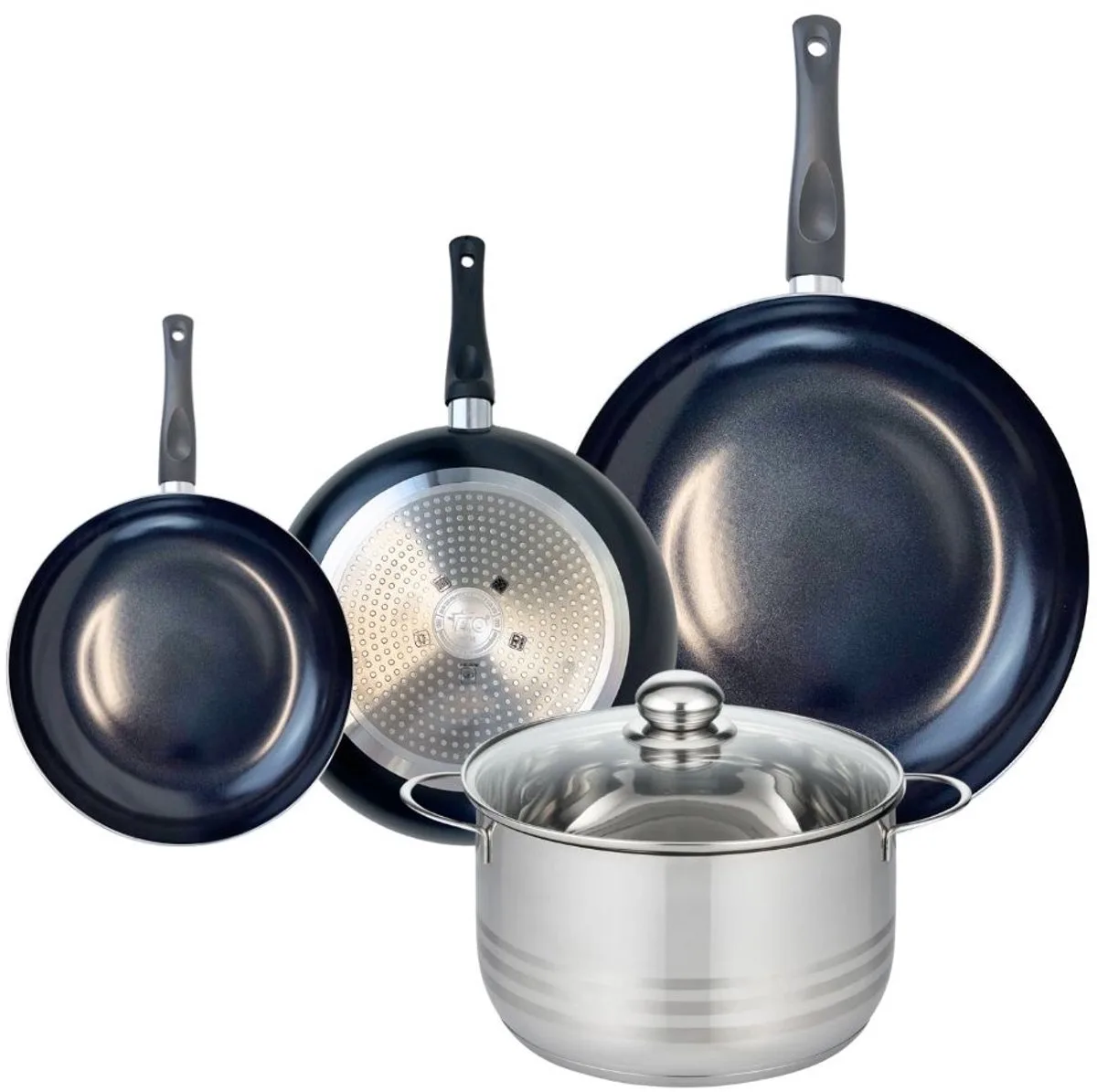 Set van 3 Koekenpannen 20, 24 en 32 cm en 1 braadpan 24 cm Elo Prima Brillant van Fackelmann in Zwart – productfoto