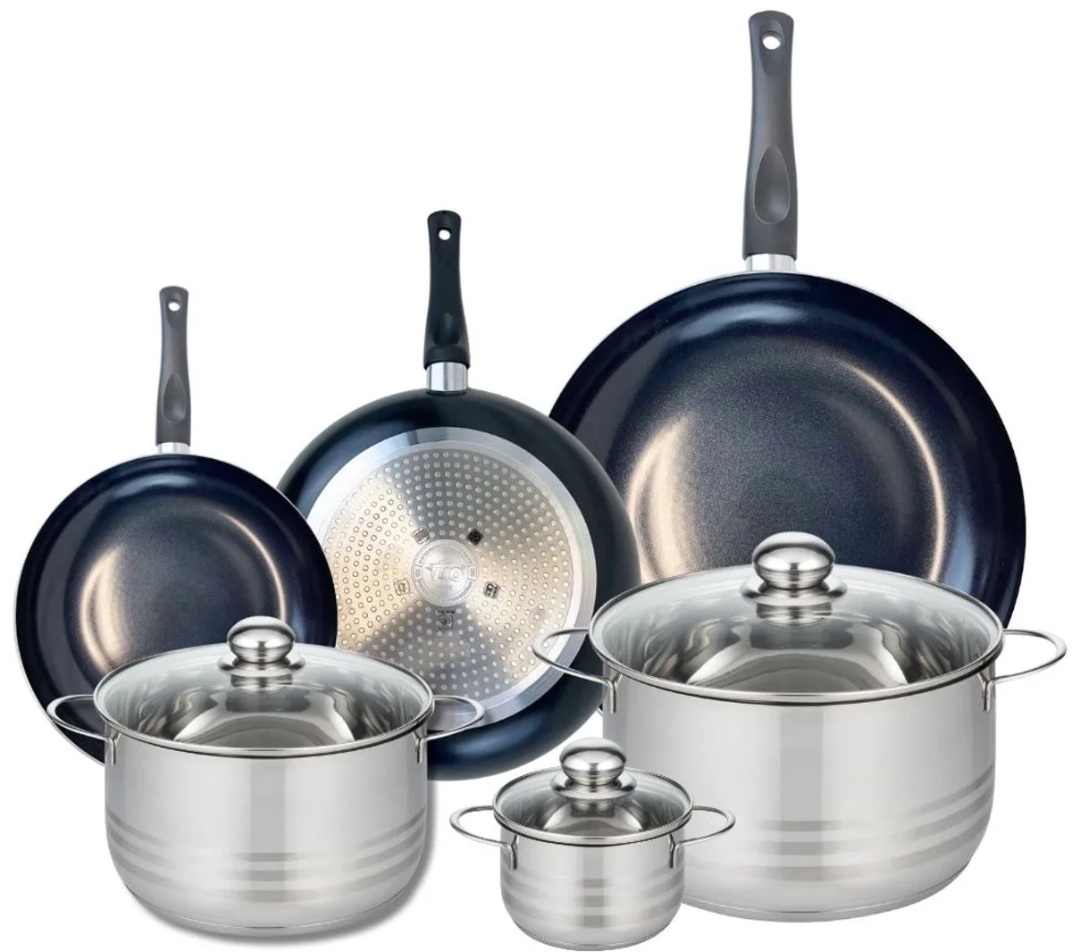 Set van 3 Koekenpannen 20, 24 en 32 cm en 3 kookpotten 12, 20 en 24 cm Elo Prima Brillant de Fackelmann en Noir – photo produit