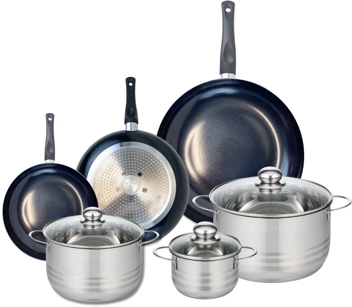 Set van 3 Koekenpannen 20, 24 en 32 cm en 3 kookpotten 14, 20 en 24 cm Elo Prima Brillant de Fackelmann en Noir – photo produit