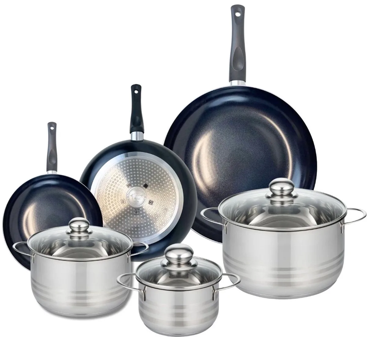 Set van 3 Koekenpannen 20, 24 en 32 cm en 3 kookpotten 16, 20 en 24 cm Elo Prima Brillant van Fackelmann in Zwart – productfoto
