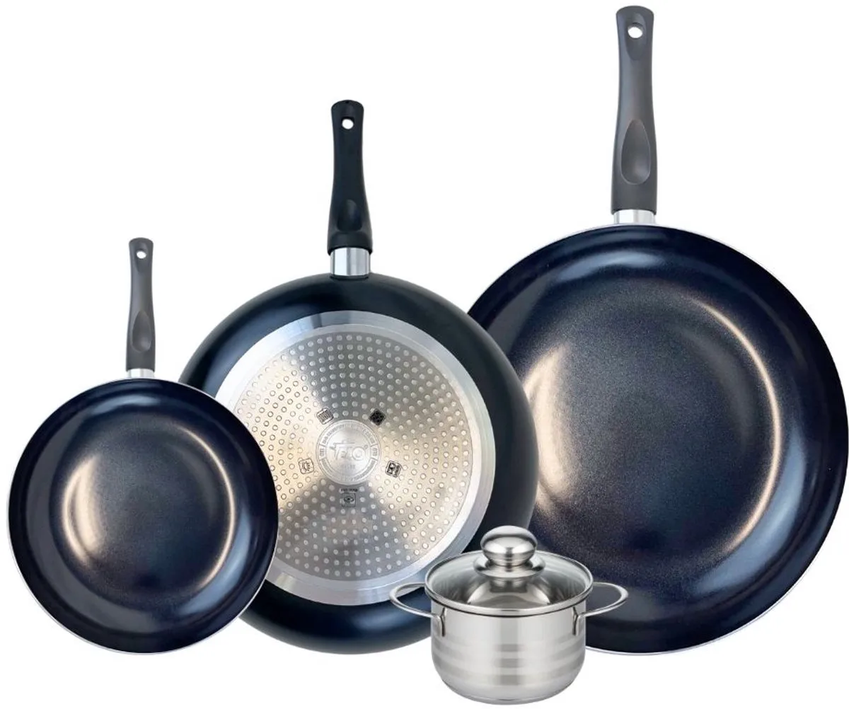 Set van 3 Koekenpannen 20, 28 en 32 cm en 1 braadpan 12 cm Elo Prima Brillant van Fackelmann in Zwart – productfoto