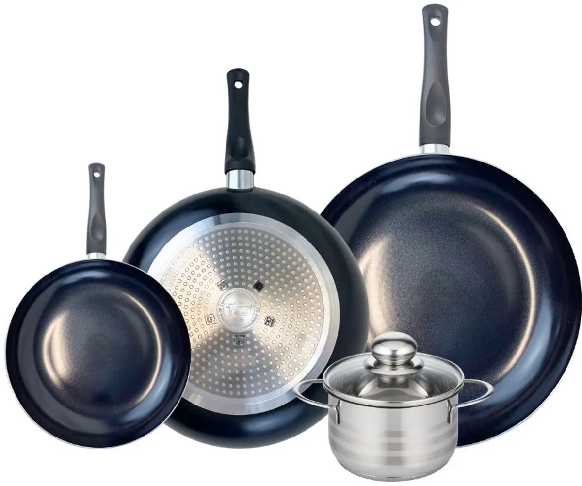 Set van 3 Koekenpannen 20, 28 en 32 cm en 1 braadpan 14 cm Elo Prima Brillant van Fackelmann in Zwart – productfoto