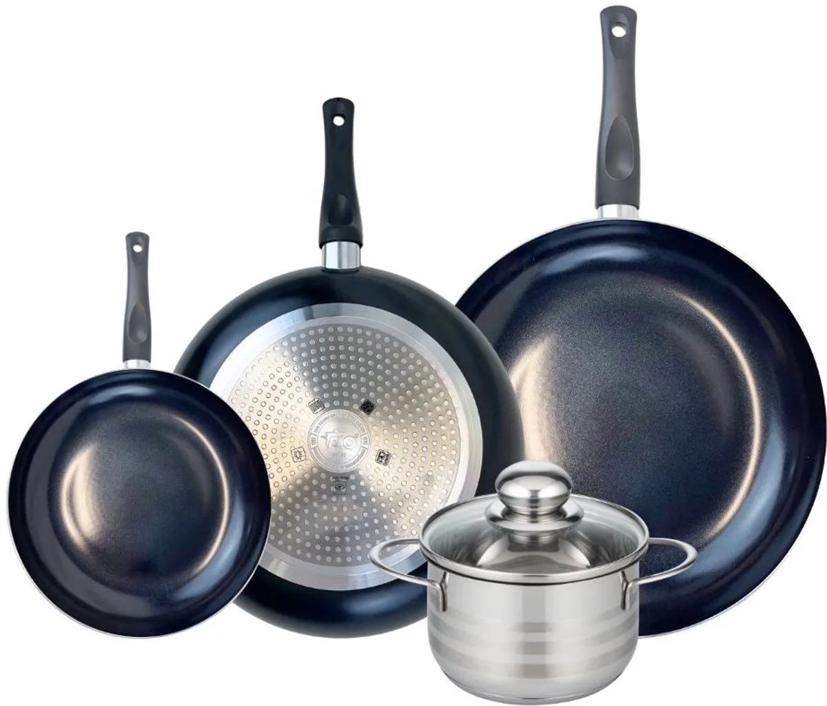 Set van 3 Koekenpannen 20, 28 en 32 cm en 1 braadpan 16 cm Elo Prima Brillant van Fackelmann in Zwart – productfoto