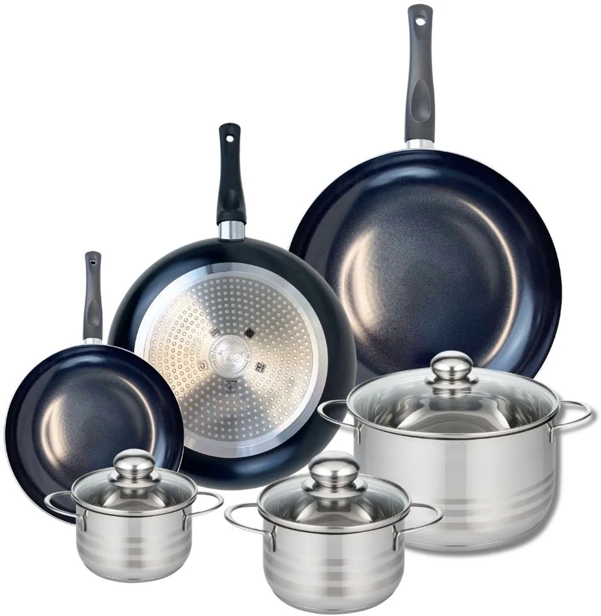 Set van 3 Koekenpannen 20, 28 en 32 cm en 3 kookpotten 12, 14 en 20 cm Elo Prima Brillant by Fackelmann in Black – product photo