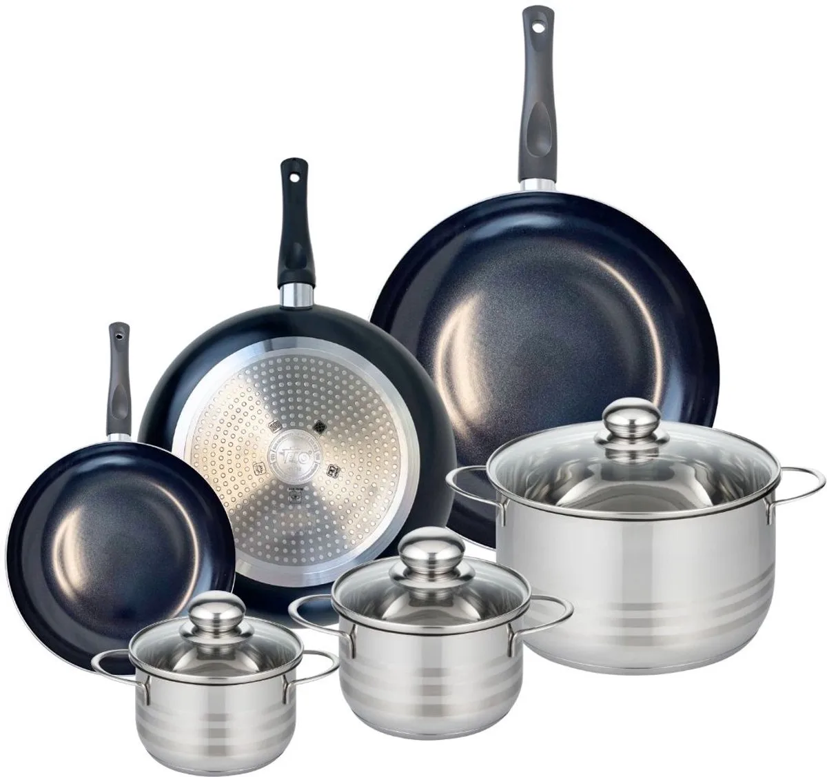 Set van 3 Koekenpannen 20, 28 en 32 cm en 3 kookpotten 14, 16 en 24 cm Elo Prima Brillant by Fackelmann in Black – product photo