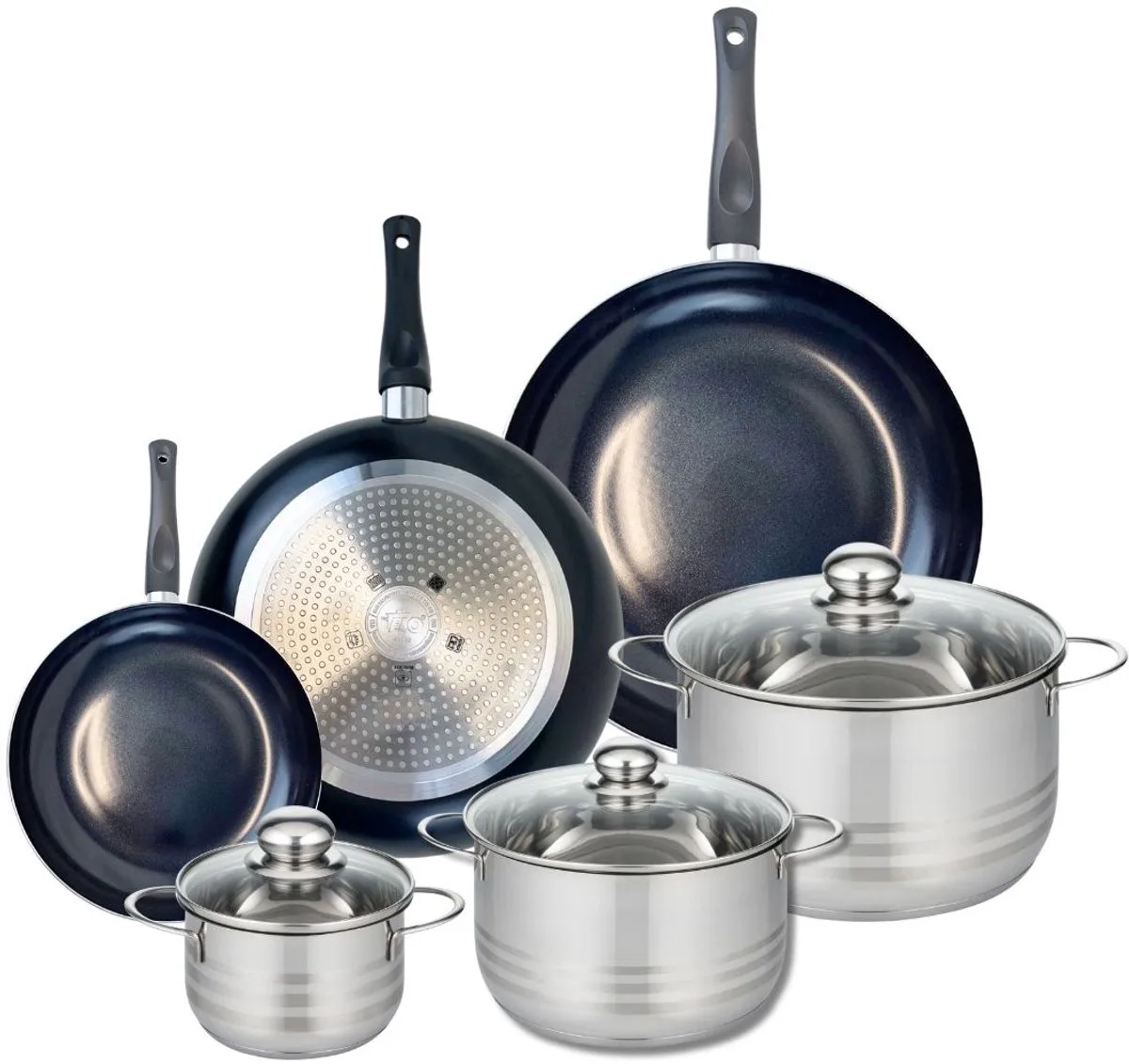 Set van 3 Koekenpannen 20, 28 en 32 cm en 3 kookpotten 14, 20 en 24 cm Elo Prima Brillant by Fackelmann in Black – product photo