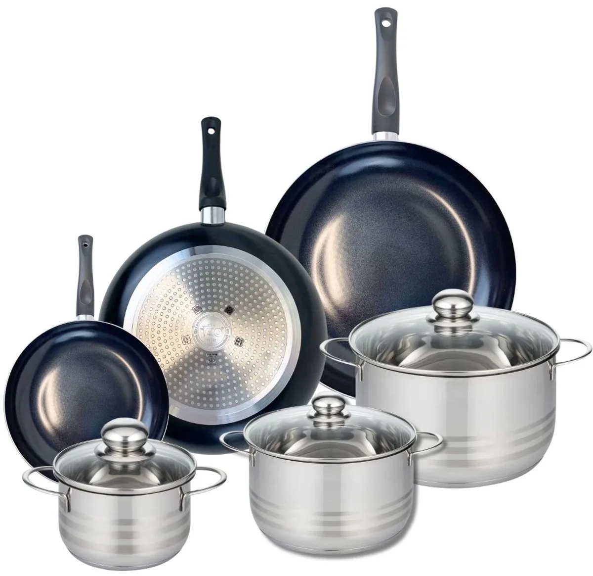 Set van 3 Koekenpannen 20, 28 en 32 cm en 3 kookpotten 16, 20 en 24 cm Elo Prima Brillant van Fackelmann in Zwart – productfoto