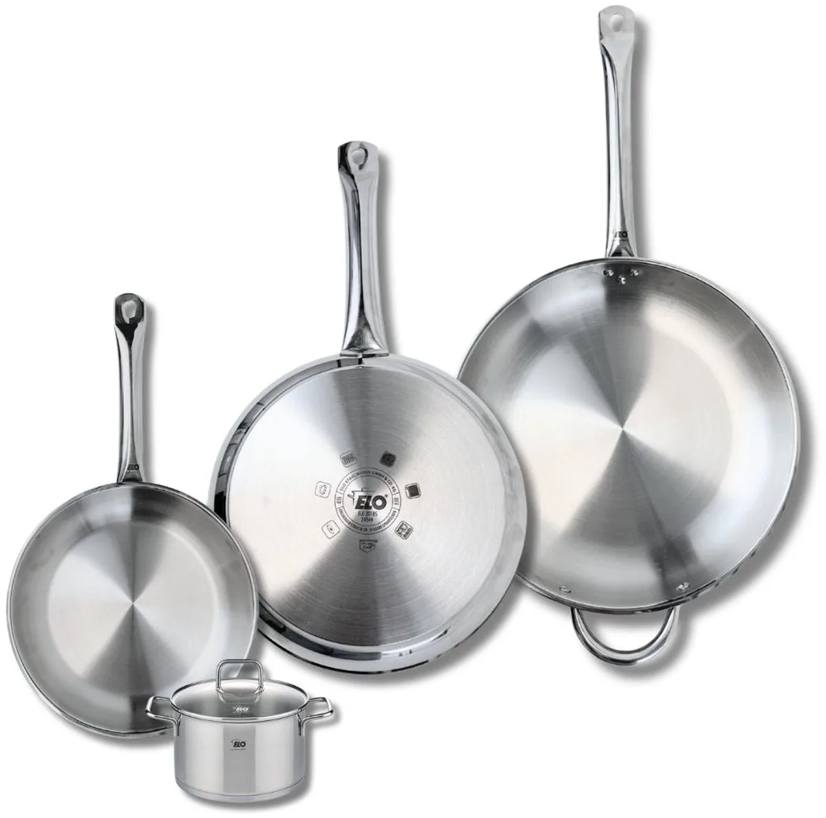Set van 3 Koekenpannen 24, 28 en 32 cm en 1 braadpan 12 cm Elo Profi Citrin by Fackelmann in Grey – product photo